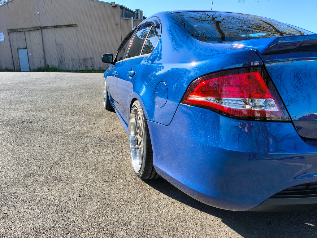 Ford Falcon FG Blue with D-Speed DS-09 dspeed ds09 Shadow chrome wheels rims tyres alloy wheel lowered xr6 xr8