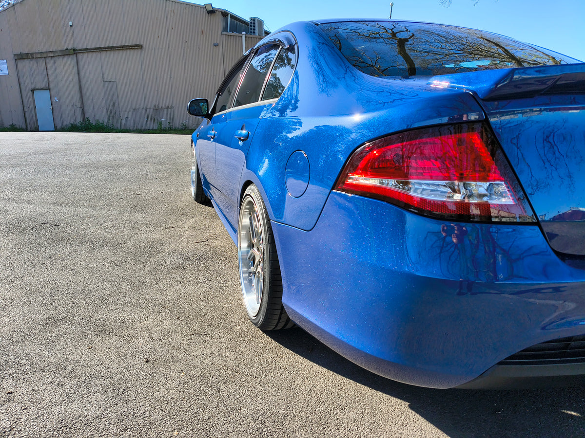 Ford Falcon FG Blue with D-Speed DS-09 dspeed ds09 Shadow chrome wheels rims tyres alloy wheel lowered xr6 xr8