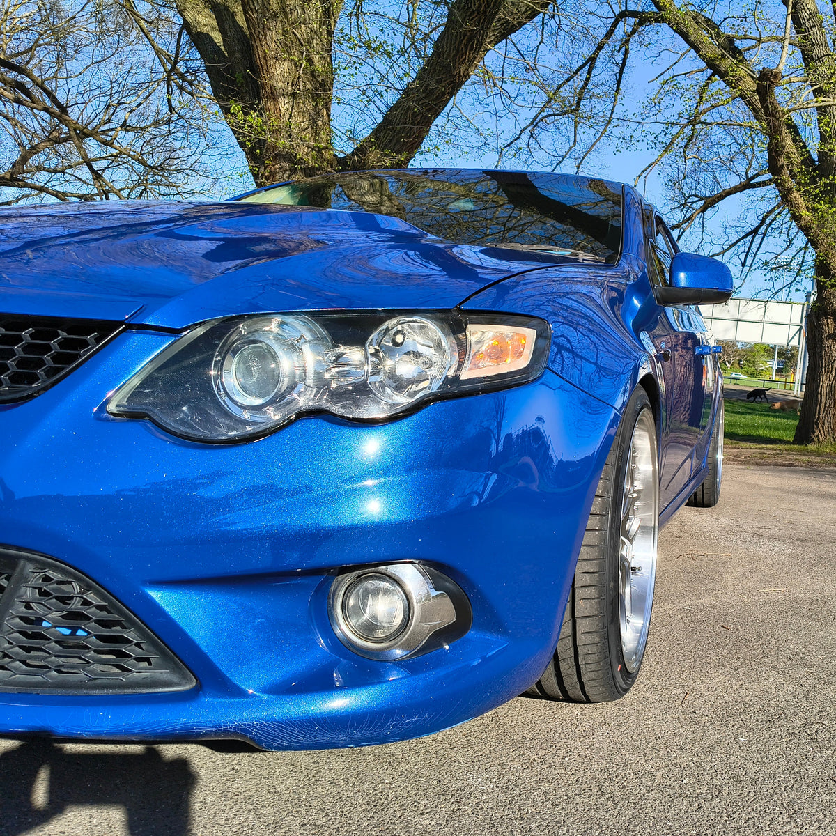Ford Falcon FG Blue with D-Speed DS-09 dspeed ds09 Shadow chrome wheels rims tyres alloy wheel lowered xr6 xr8