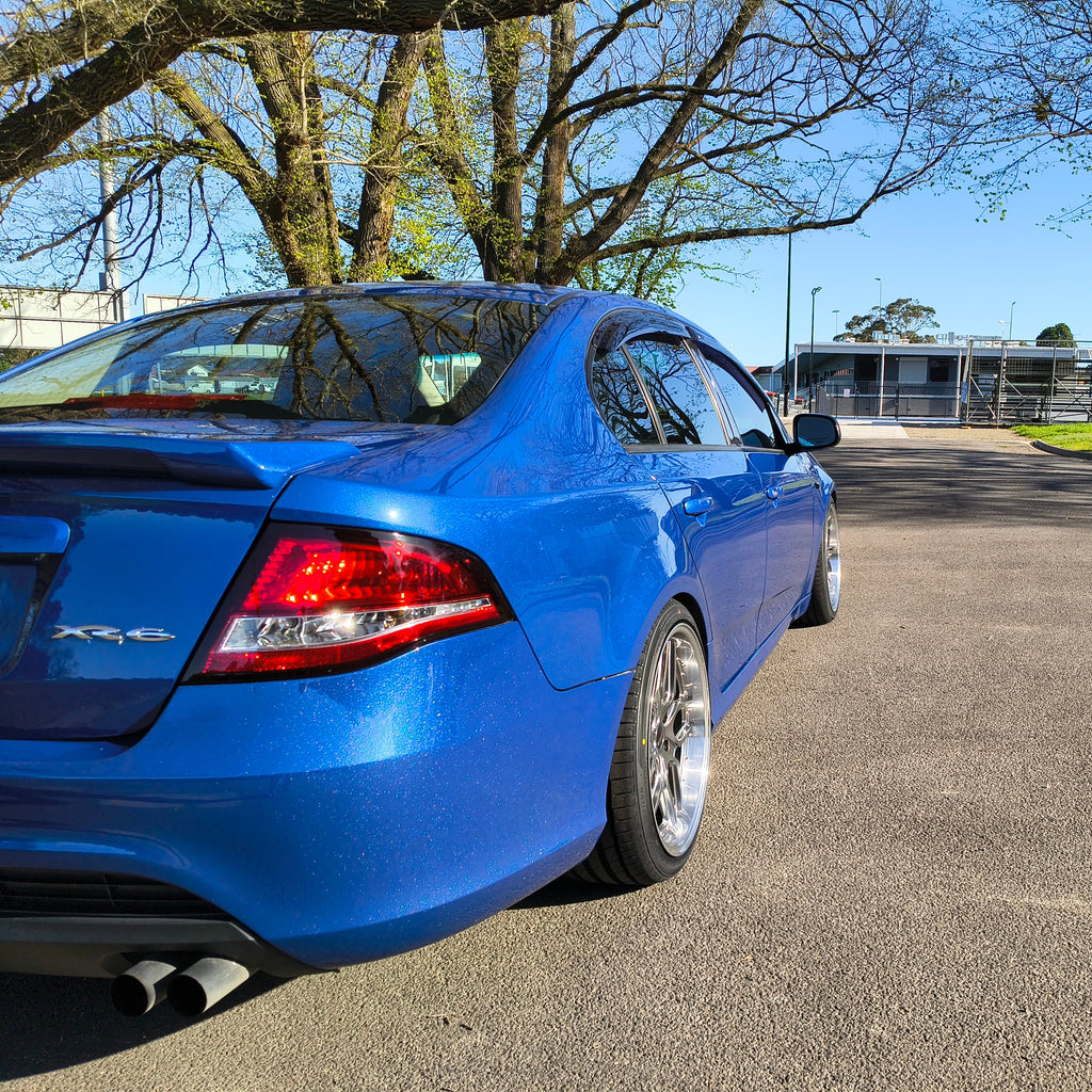 Ford Falcon FG Blue with D-Speed DS-09 dspeed ds09 Shadow chrome wheels rims tyres alloy wheel lowered xr6 xr8