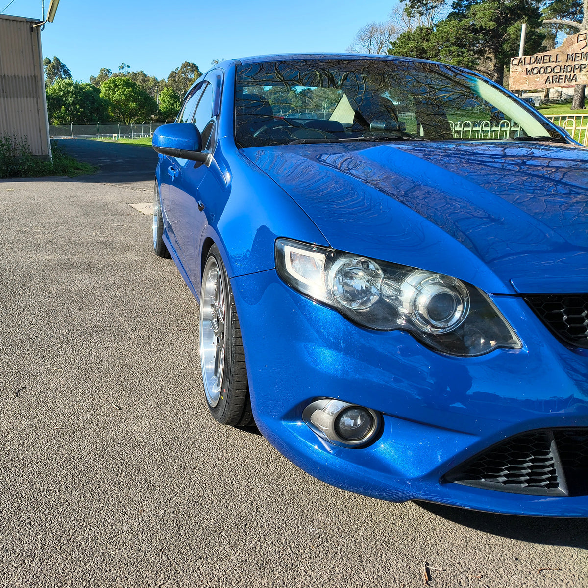 Ford Falcon FG Blue with D-Speed DS-09 dspeed ds09 Shadow chrome wheels rims tyres alloy wheel lowered xr6 xr8