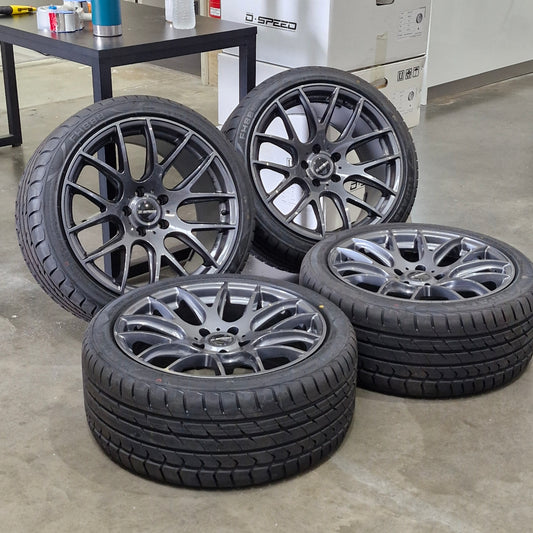 DS-05 18x8.5 +25 & 18x9.5 +22 Tyre package 5x114.3 Gunmetal (CLEARANCE ITEM)