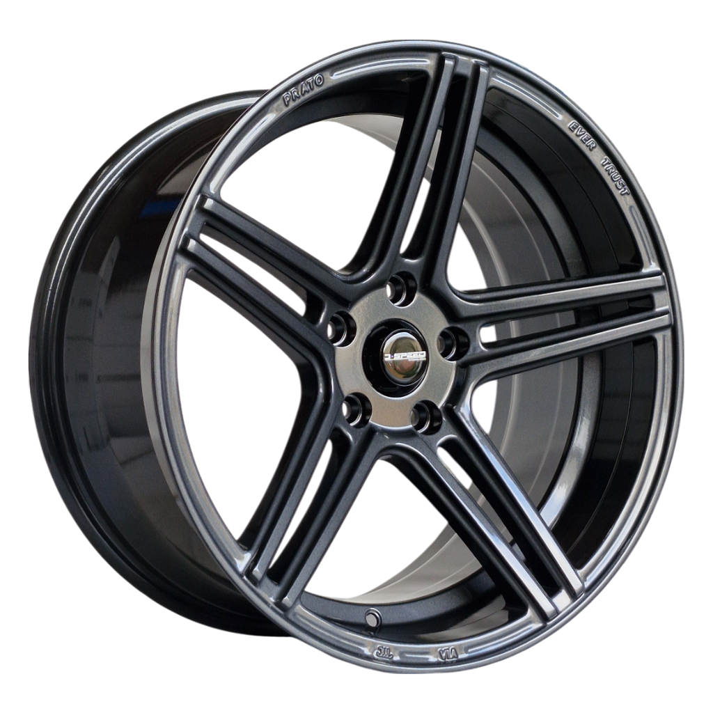 Black alloy wheel on a white background