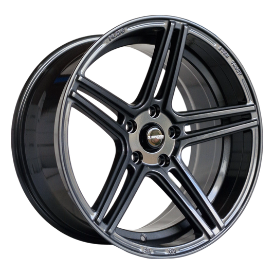 Black alloy wheel on a white background