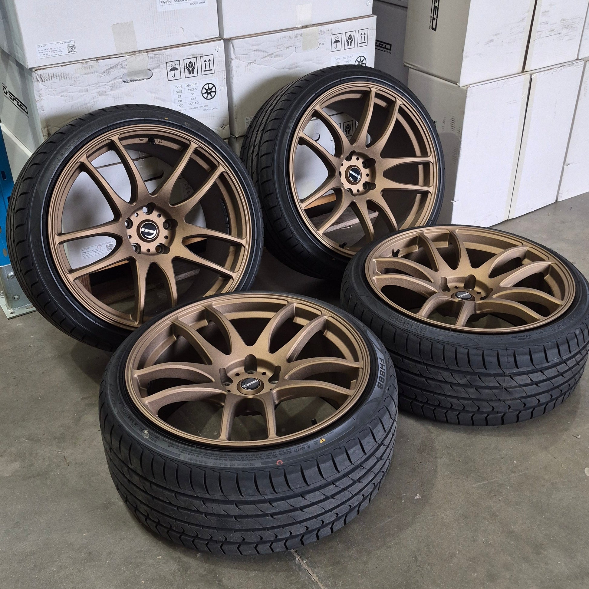 DSpeed D-Speed DS-02 ds02 19x9.5 alloy wheels bronze wheel and tyre package tyres falcon commodore jdm