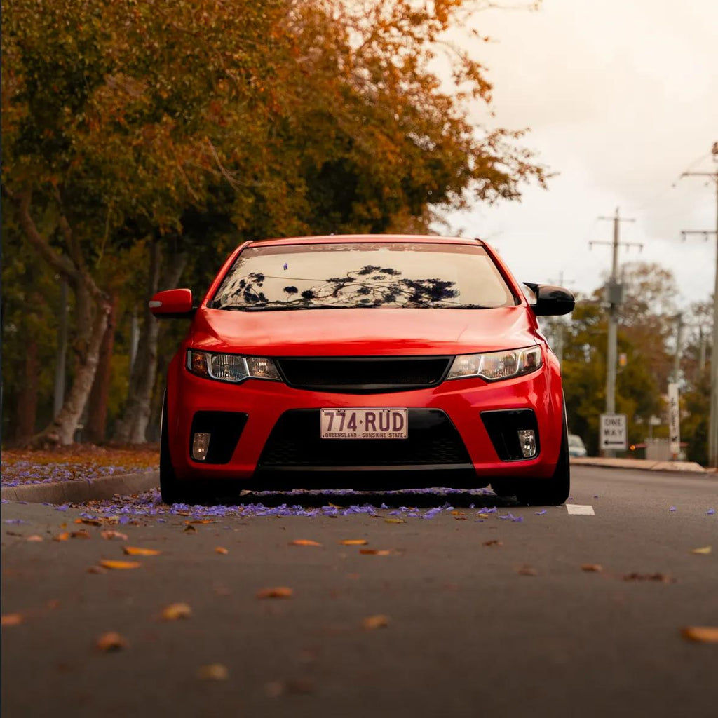 Red Kia Cerato on the streets lowered with dspeed d-speed DS-06 ds06 18x8.5 +35 5x114.3