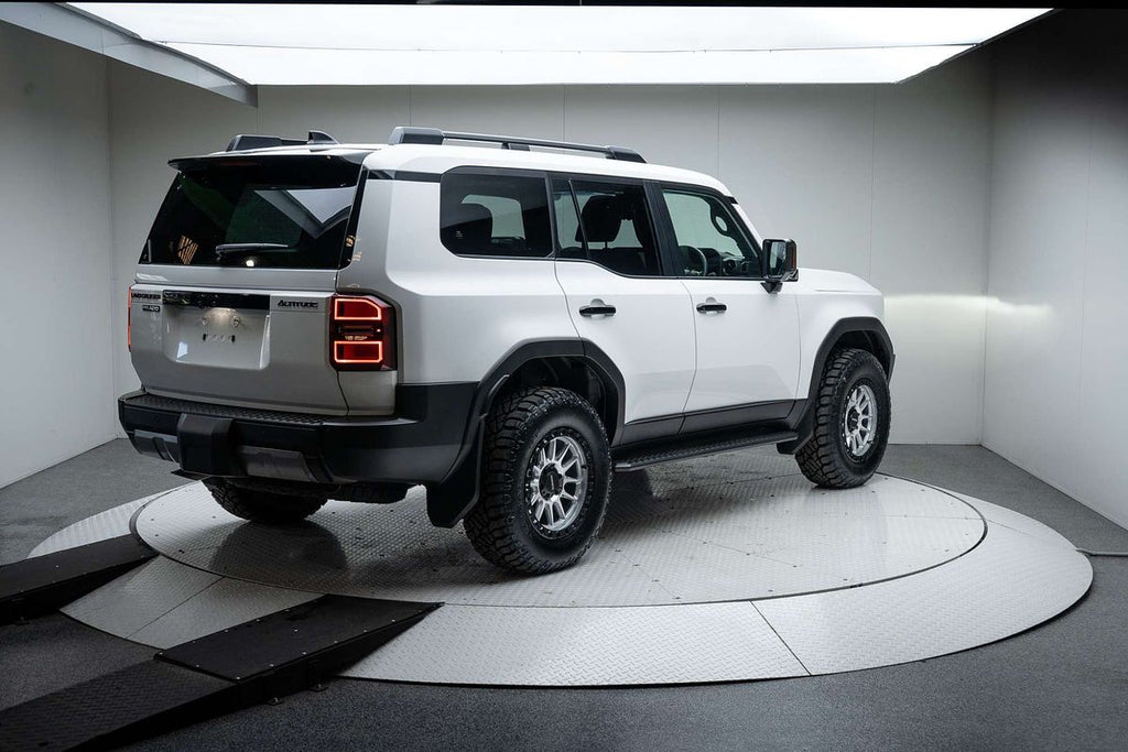 A white Toyota 250 Prado SUV with dspeed d-speed xt-1 xt1 4x4 wheels machined silver
