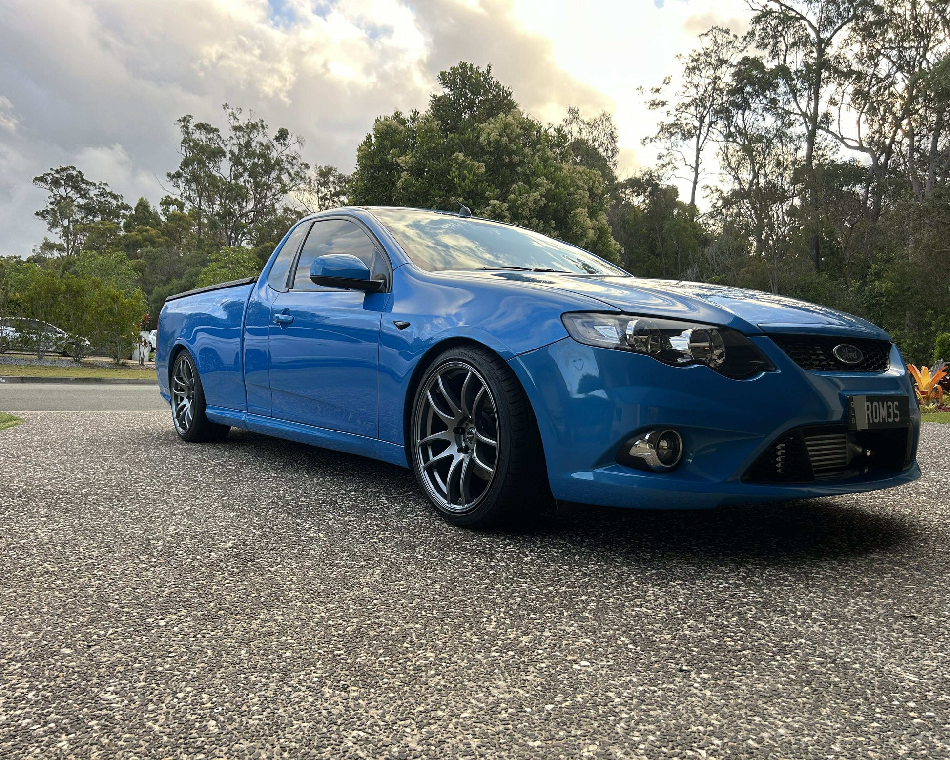 Ford FG Falcon ute with dspeed ds02 ds-02 wheels fitment lowered race drift