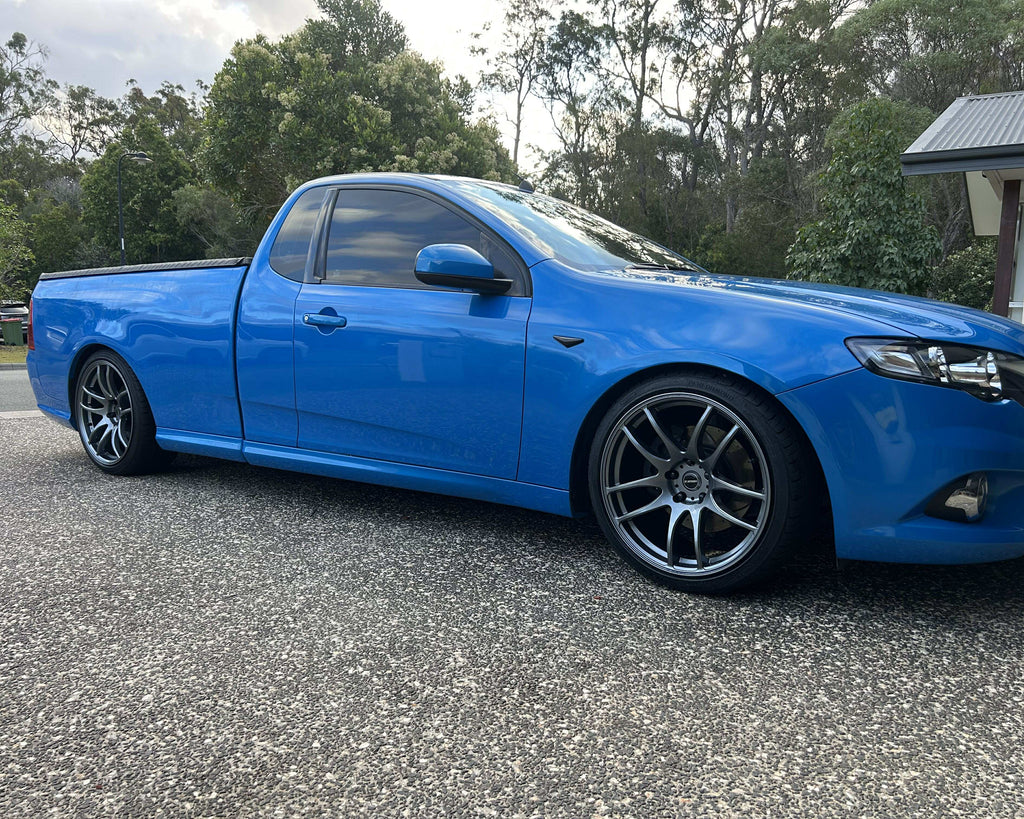 Ford FG Falcon ute with dspeed ds02 ds-02 wheels fitment lowered race drift