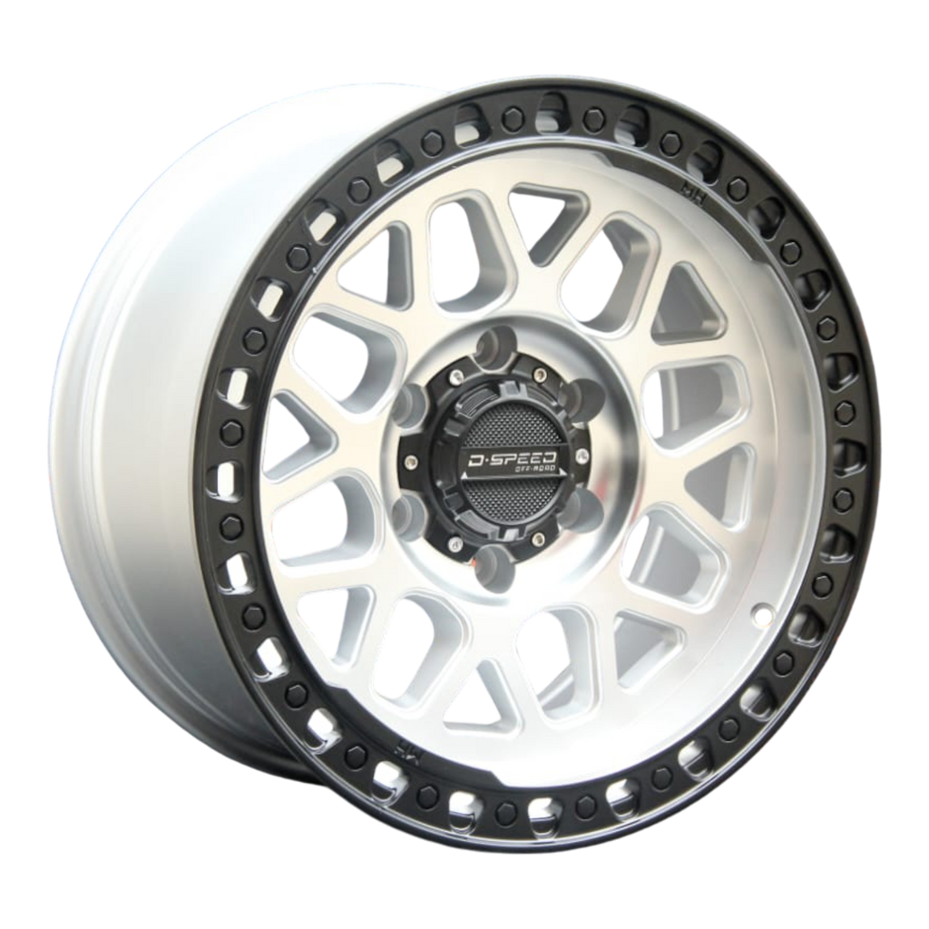 D-Speed MH-1 4x4 17x8.5  Machined Silver W Black Ring