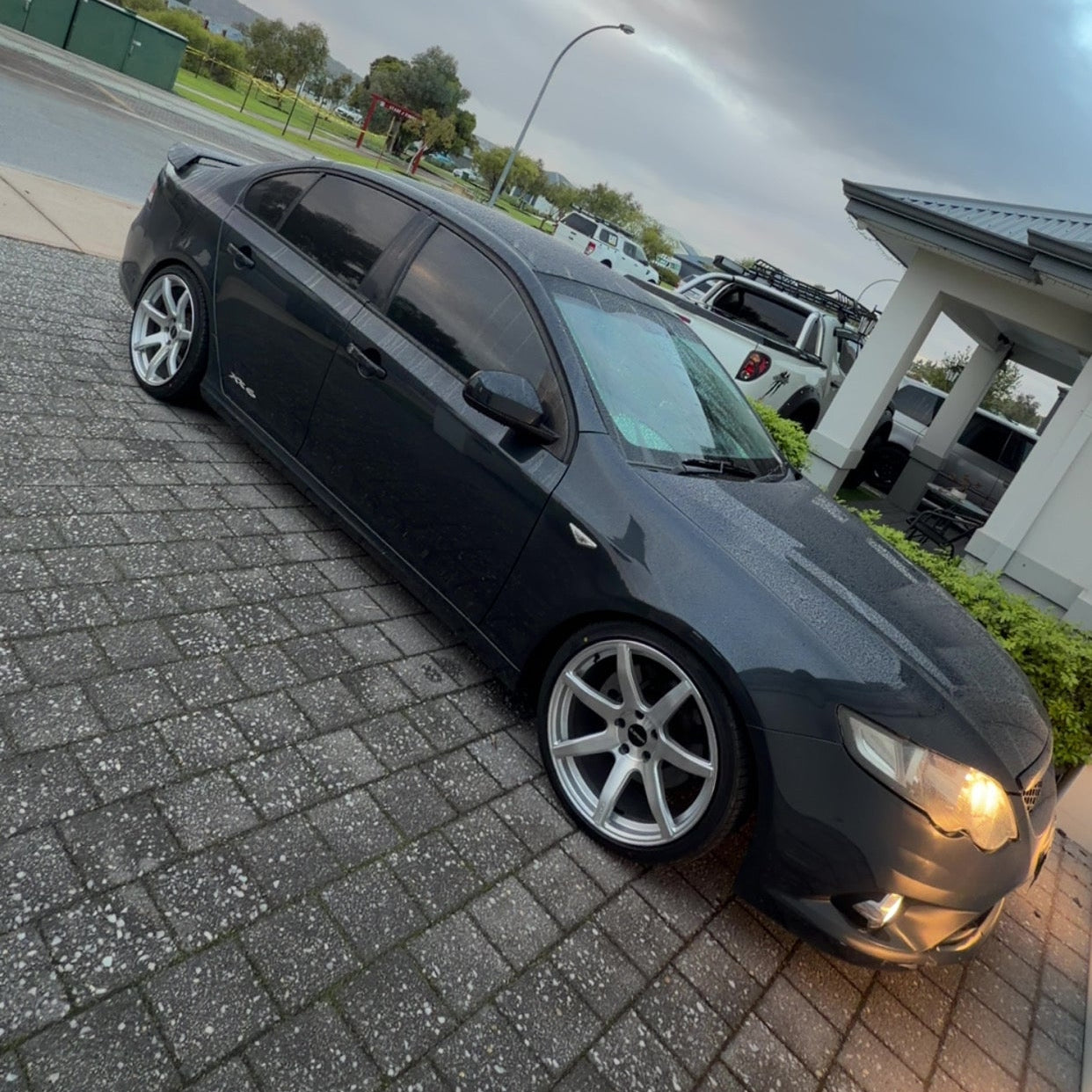 Ford FG Falcon sedan with DSpeed DS-07 ds07 19x9.5 alloy wheel wheels silver brushed silver  deep concave wheels black car