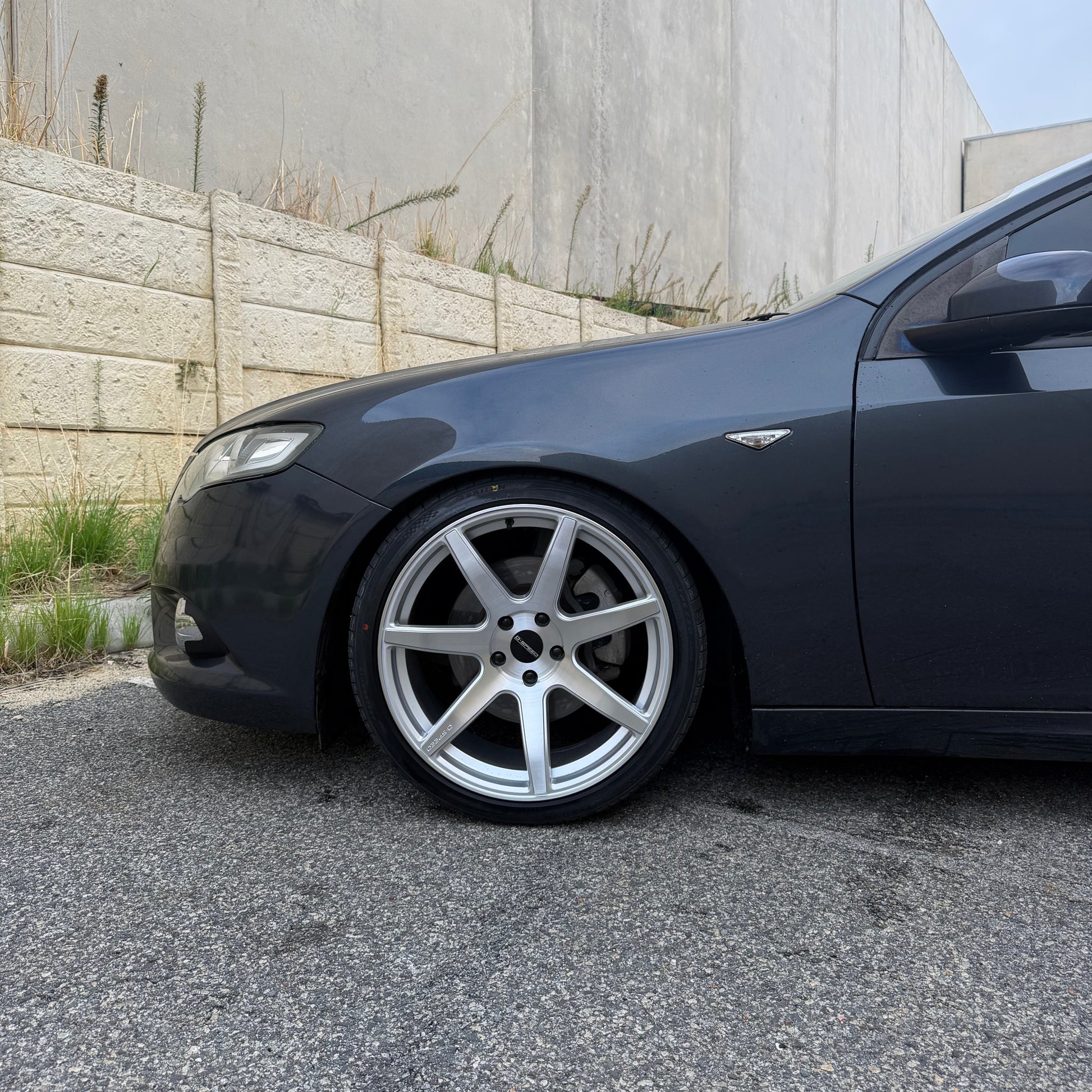 Ford FG Falcon sedan with DSpeed DS-07 ds07 19x9.5 alloy wheel wheels silver brushed silver  deep concave wheels black car