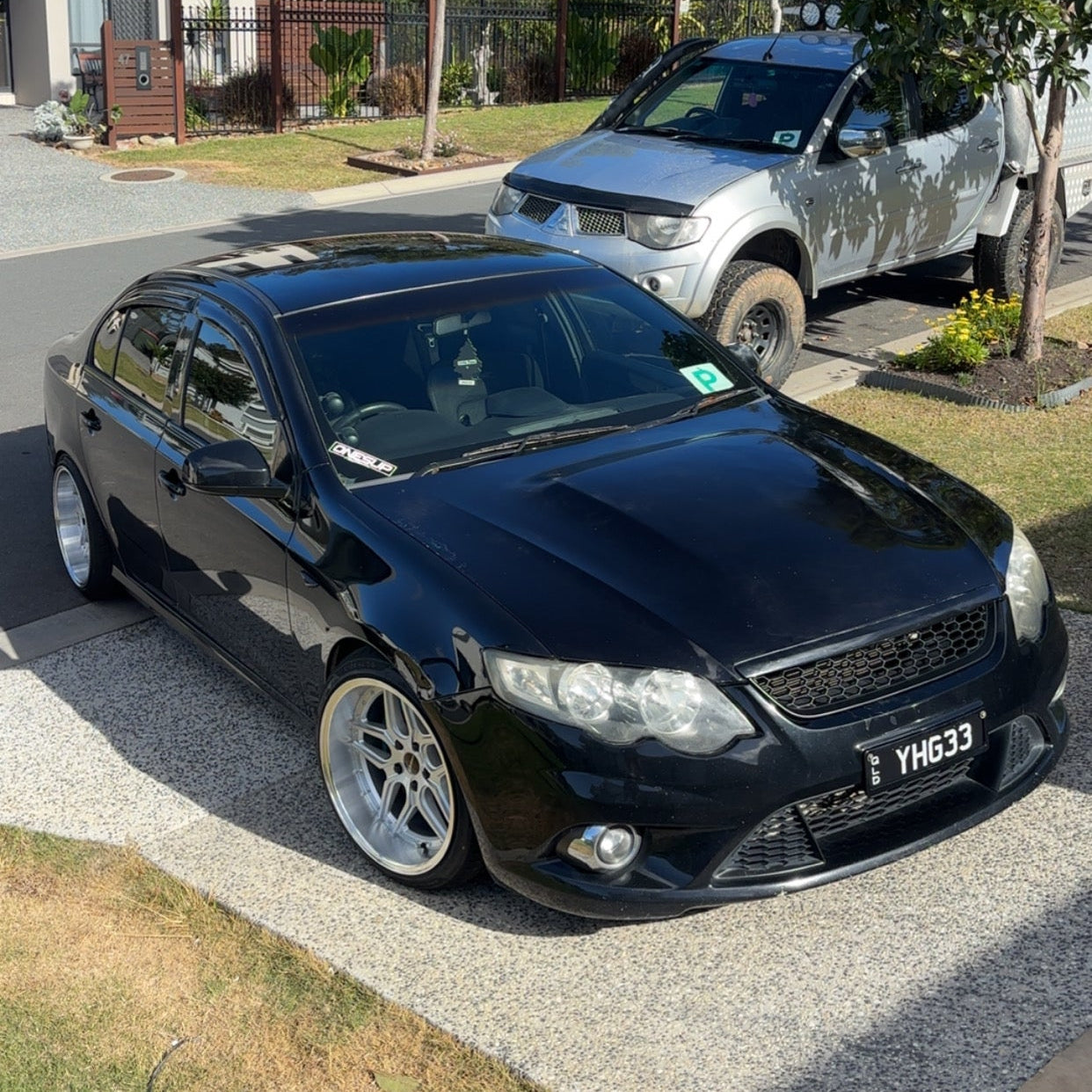 Black ford falcon FG with dspeed D-speed DS09 ds-09 wheels rims dish tuner silver spoke fitment 19x10.5 19inch