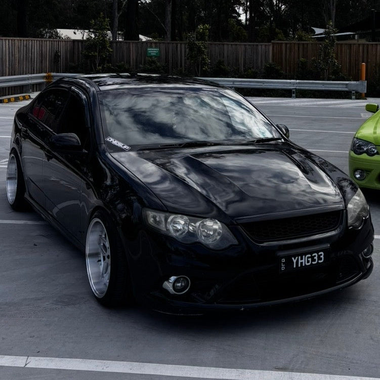 Black ford falcon FG with dspeed D-speed DS09 ds-09 wheels rims dish tuner silver spoke fitment 19x10.5 19inch