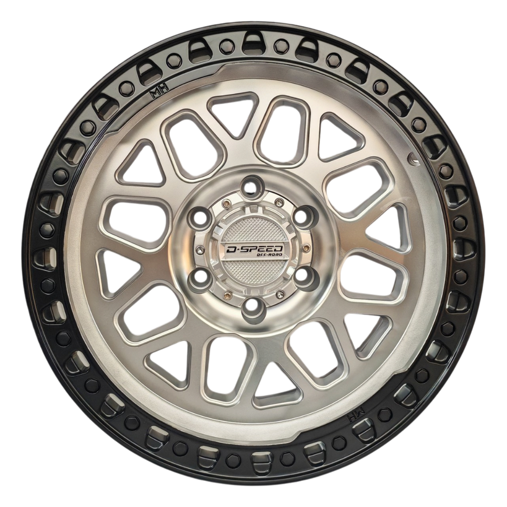 D-Speed MH-1 4x4 17x8.5  Machined Silver W Black Ring
