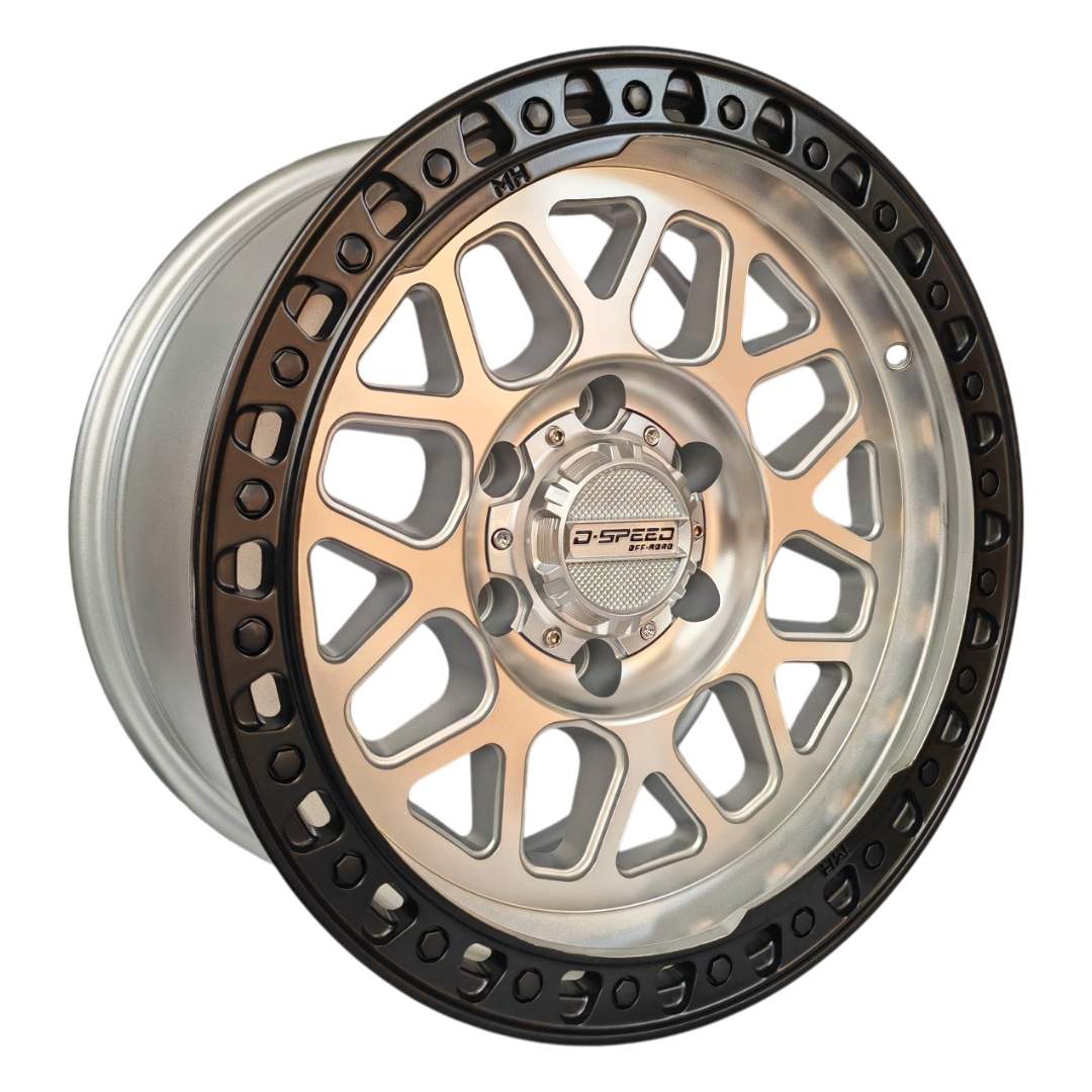 D-Speed MH-1 4x4 17x8.5  Machined Silver W Black Ring