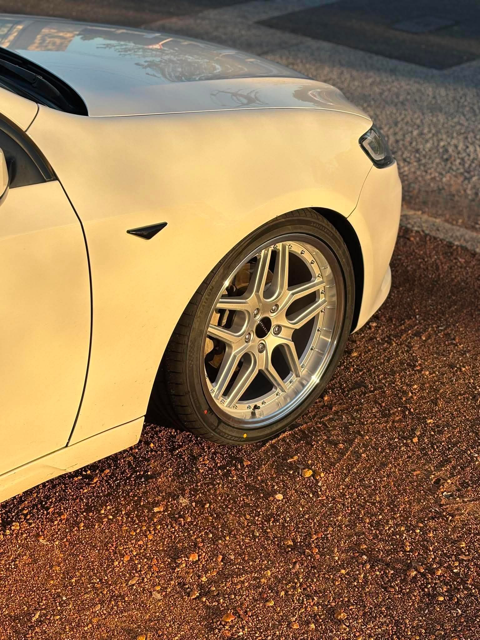 White ford falcon FG sedan car parked on a street with trees in the background Dspeed D-Speed DS09 ds-09 wheels 19x8.5 19x10.5 alloy wheels rims tyres wheel