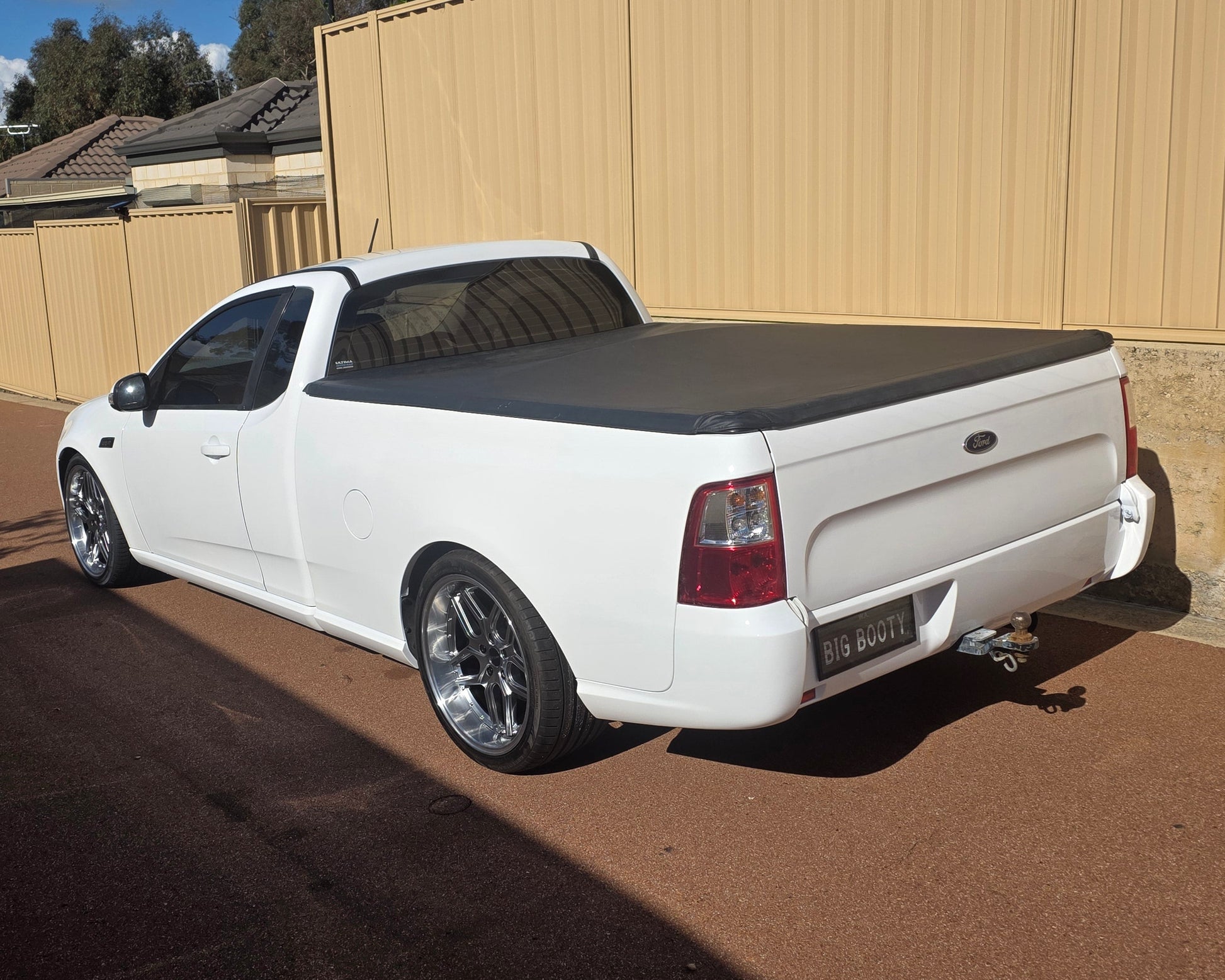 White ford falcon fg ute with dspeed d-speed ds09 ds-09 19x8.5 19x10.5 alloy wheels rims mags tyres drift race car