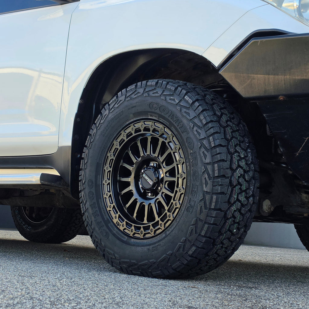 Toyota 150 Prado andcruiser with DSpeed D-Speed MH2 MH-2 wheels 4x4 rims offroad off road 1500kg load rated wheels satin black beadlock 275/70R17 all terrain tyres