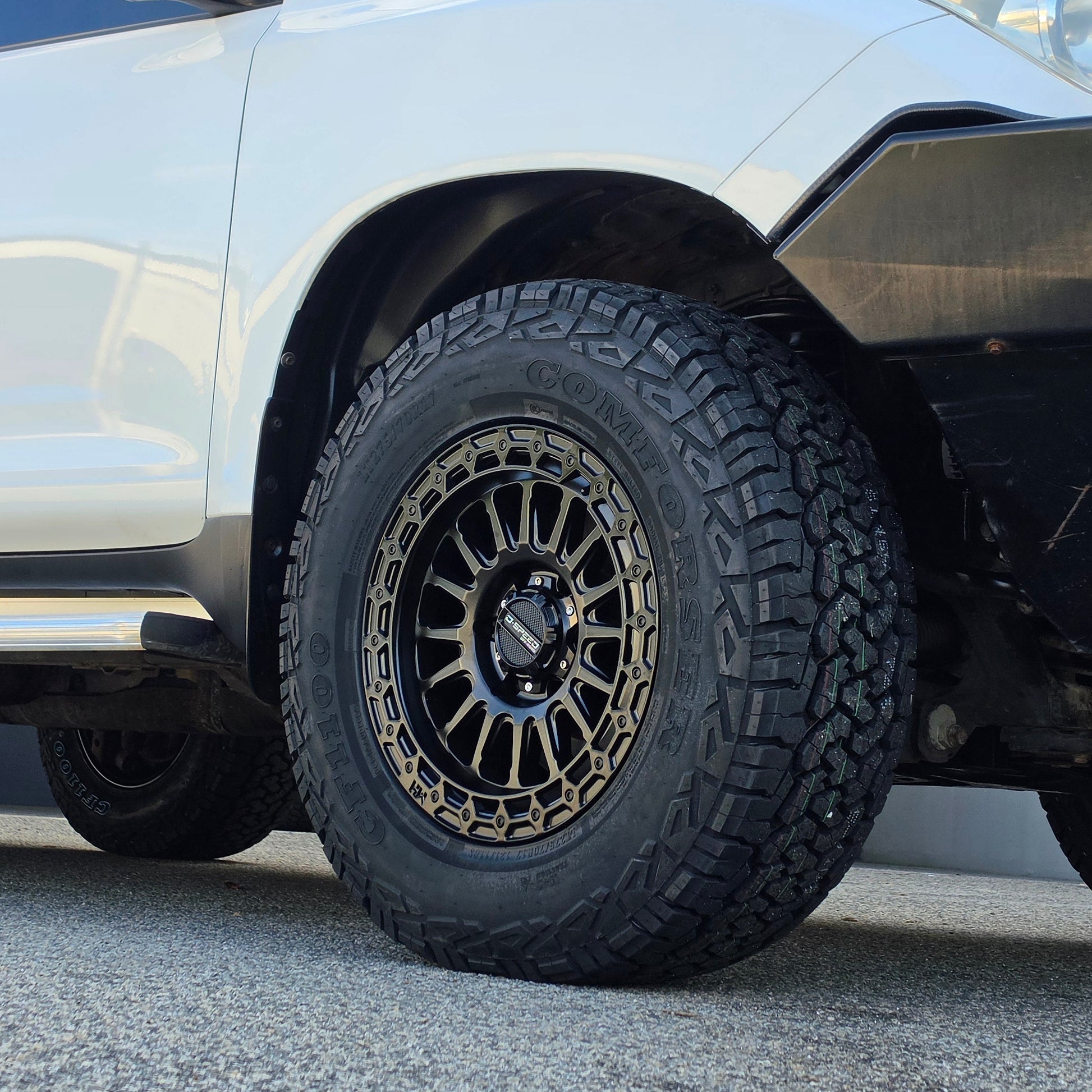 Toyota 150 Prado andcruiser with DSpeed D-Speed MH2 MH-2 wheels 4x4 rims offroad off road 1500kg load rated wheels satin black beadlock 275/70R17 all terrain tyres