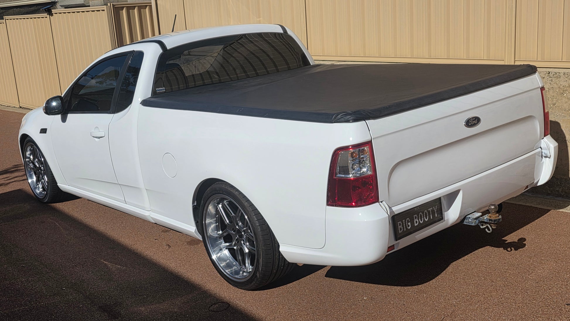 White ford falcon fg ute with dspeed d-speed ds09 ds-09 19x8.5 19x10.5 alloy wheels rims mags tyres drift race car
