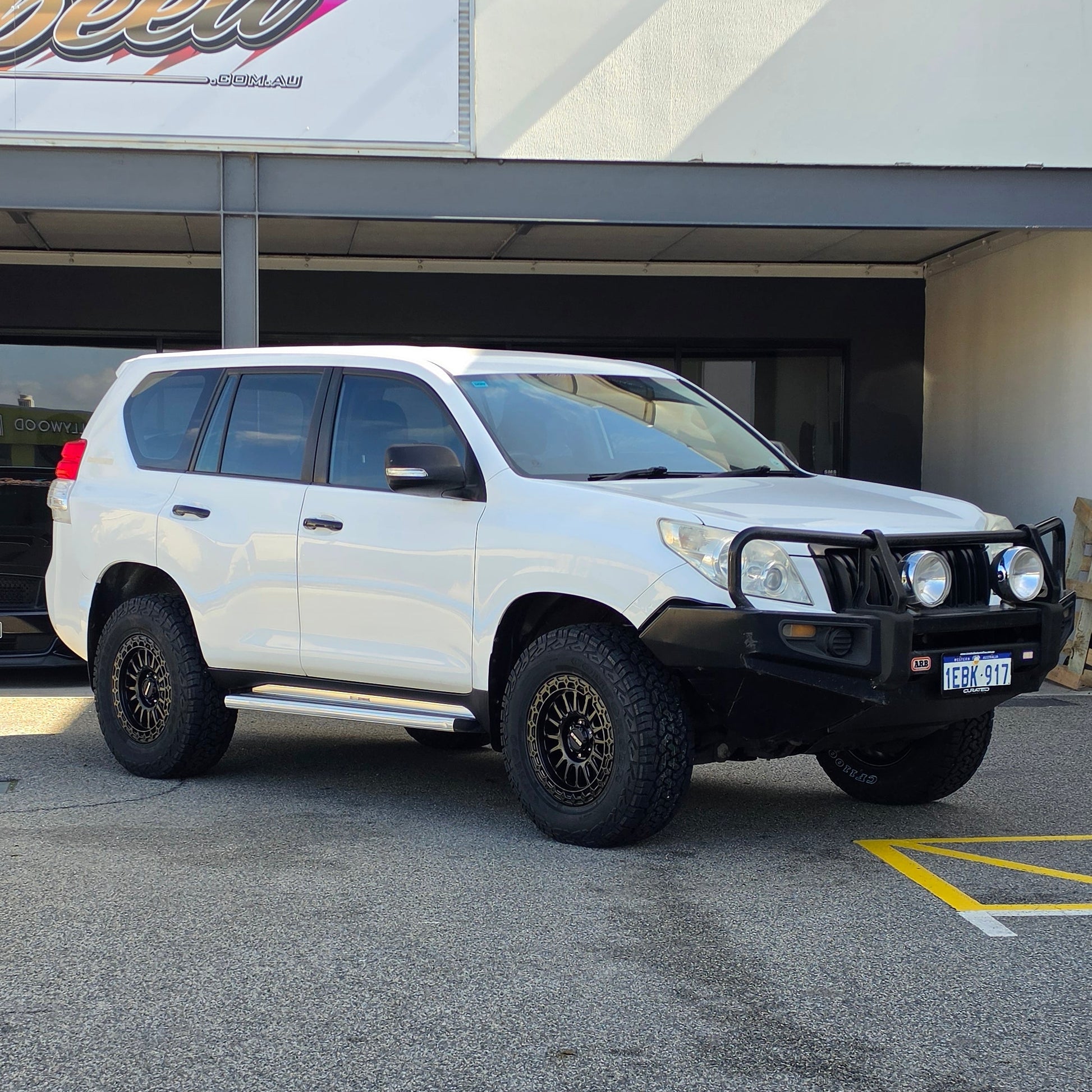 Toyota 150 Prado andcruiser with DSpeed D-Speed MH2 MH-2 wheels 4x4 rims offroad off road 1500kg load rated wheels satin black beadlock 275/70R17 all terrain tyres