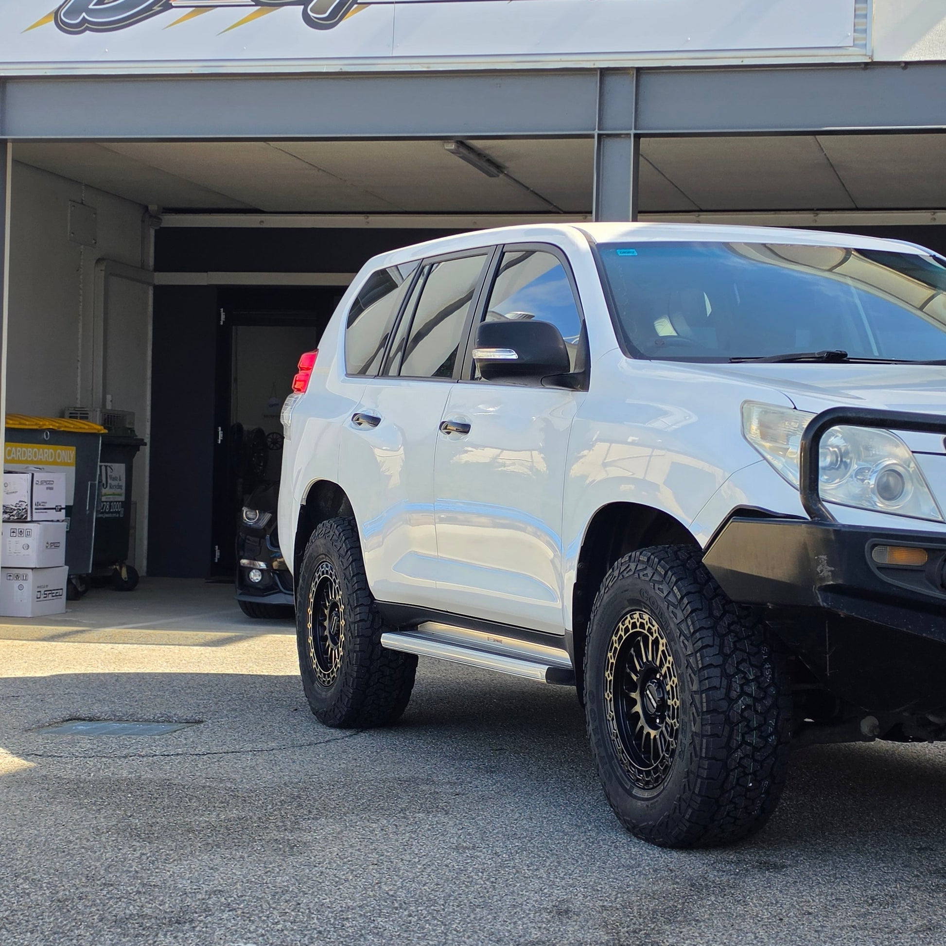 Toyota 150 Prado andcruiser with DSpeed D-Speed MH2 MH-2 wheels 4x4 rims offroad off road 1500kg load rated wheels satin black beadlock 275/70R17 all terrain tyres